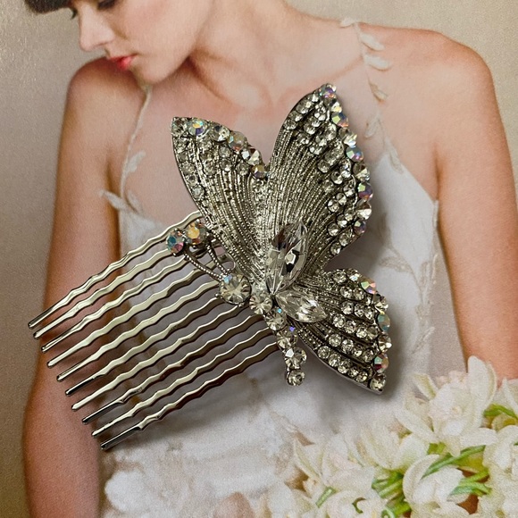 Accessories - 🆕 butterfly crystals gemstone bride hair comb (1)